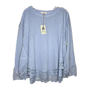 Easel Long Sleeve Crochet Lace Tunic Top